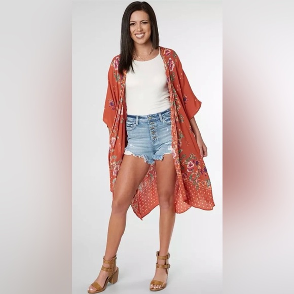 NWOT Angie Floral Kimono Cardigan Cover Up - Picture 2 of 9